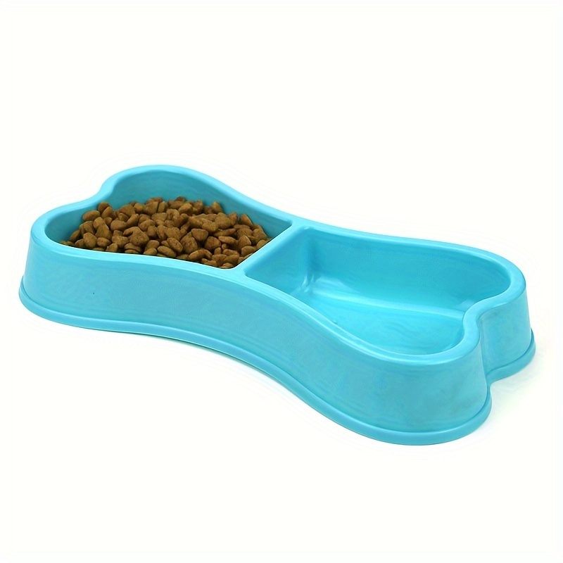 1pc Plastic Bone-shaped Dog Bowl, Double Bowls Design For Water And Food