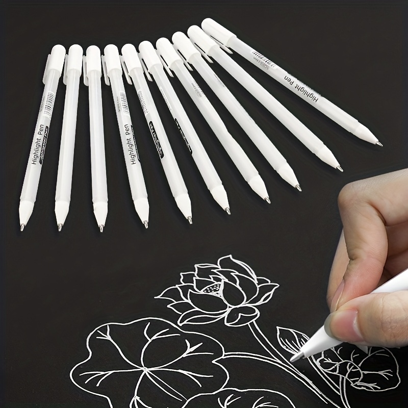 

White Gel Pens, 0.5 Mm Fine Pens Gel Ink Pens For Black Paper Drawing, Sketching, Illustration, Adult Coloring, Journaling, Set Of 10
