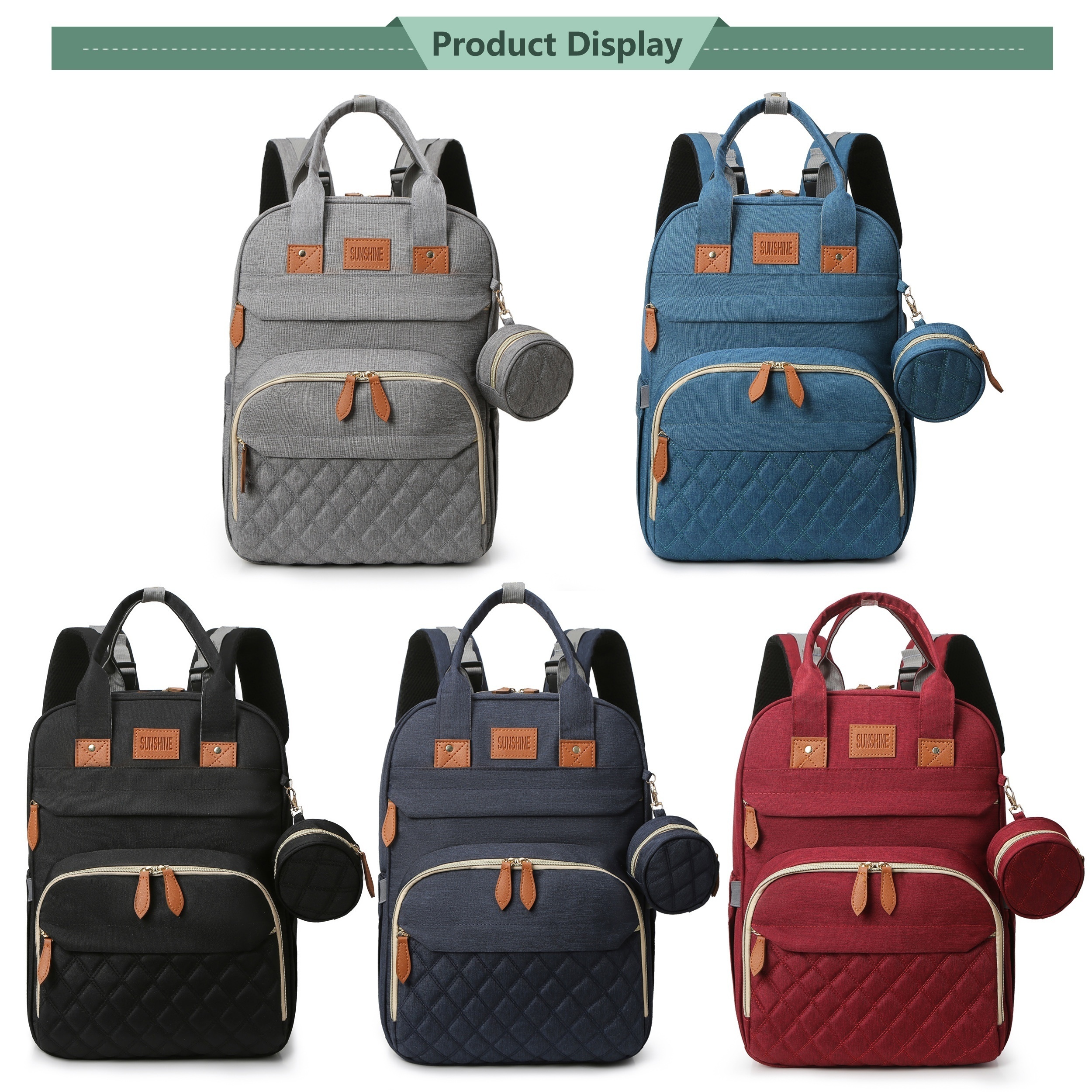 1pc   diaper bag backpack with changing pad multi functional polyester travel bag with usb charging port zipper closure anti sunburn design utility pocket and strong handle strap for moms and dads ideal for preschool and travel use details 9