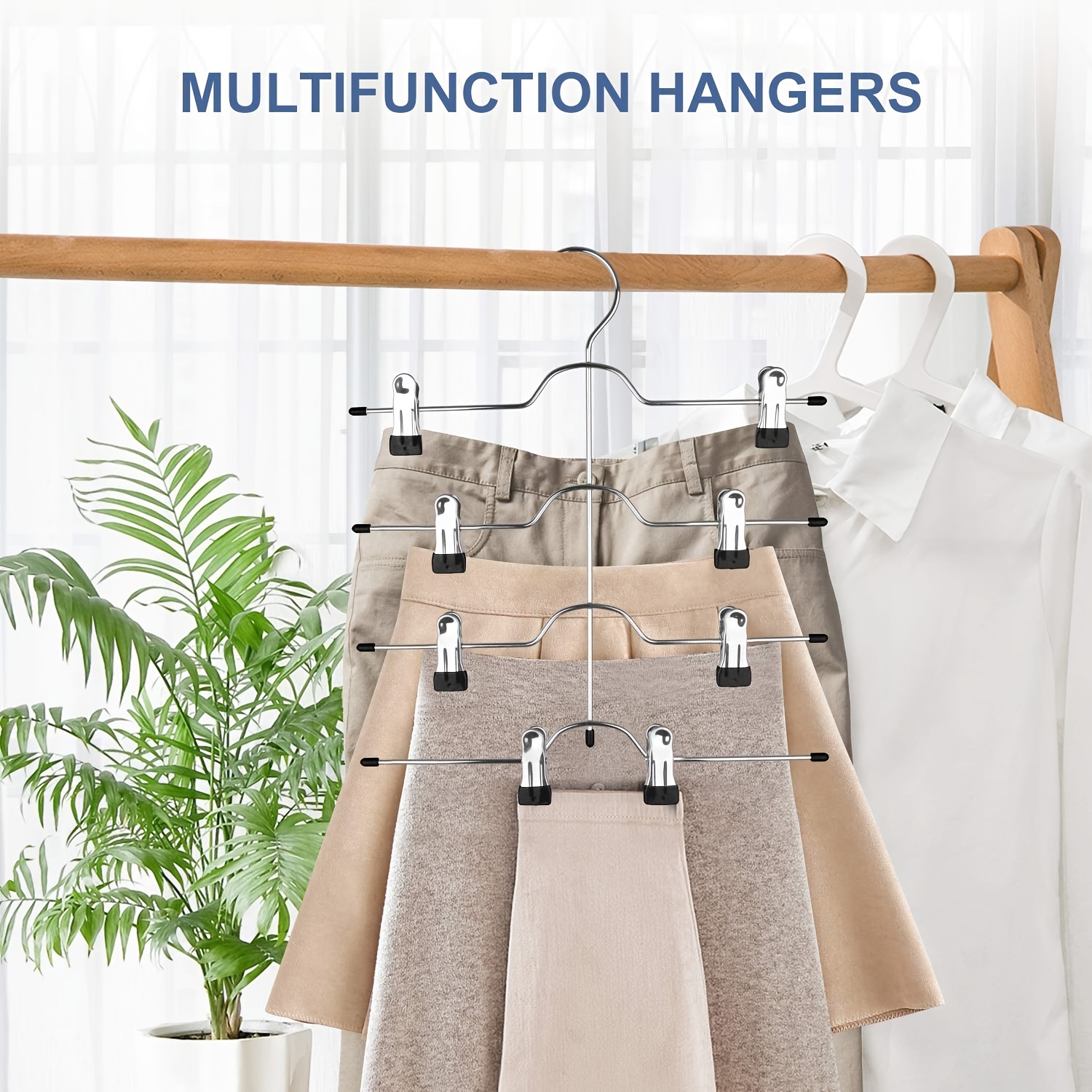 HOUSE DAY Skirt Hangers 4 Tier Skirt Hangers with Clips,6 Pack Space Saving  Pants Hangers