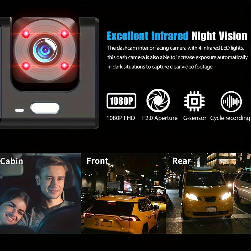 Dash Camera Front And Inside 3.16inchdash Cam 1080p G Sensor - Temu