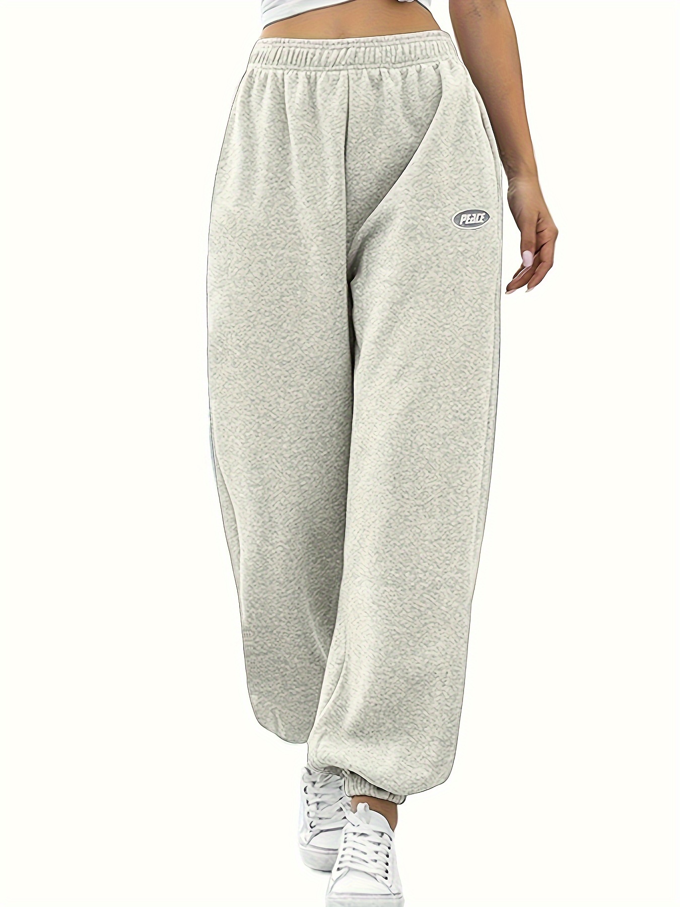 Womens Casual Pants Elastic Waist Solid Sweatpants Grey XL 