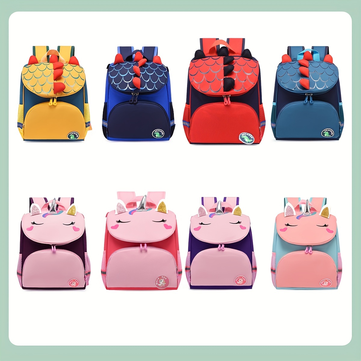 Kids Cartoon Unicorn Dinosaur Backpack Nylon Shoulder Bag