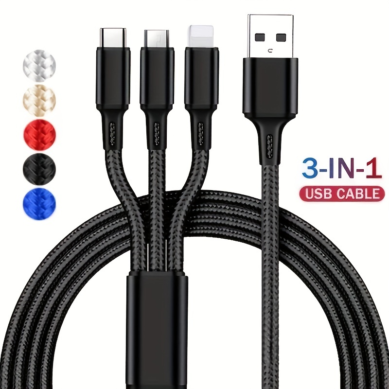 

3-in-1 Fast Charging Cable: Charge Your Iphone, Android & More With A Single Cord & Multiple Usb Ports!