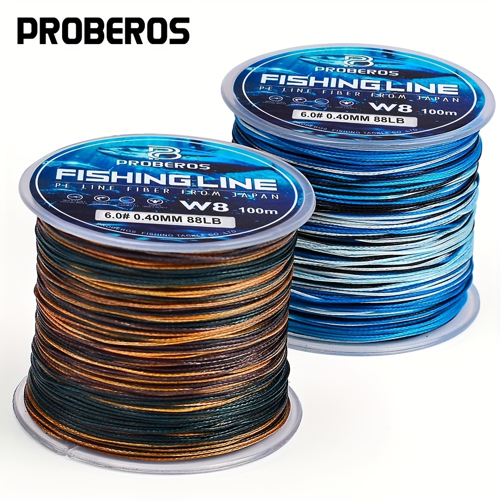Proberos 1pc 8-Strand Multifilament PE Anti-abrasion Braided Line, Blue &  Green Camo 20-106LB 109yds Fishing Line For Smooth Long Casting