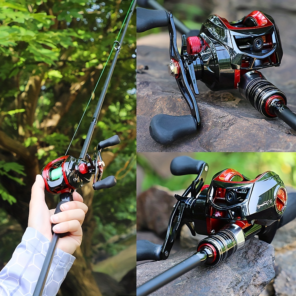 Outdoor Portable Fishing Rod Fishing Rod and Baitcasting Reel Combo 4  Sections Carbon Casting Lure Rod and Baitcast Reel Sets Travel Fishing Pole  Kit