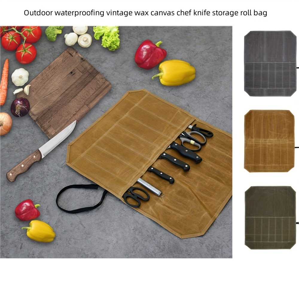 Outdoor Vintage Wax Canvas Chef Knife Storage Roll Bag, Kitchen Chef Knife  Storage Bag, Travel Portable Chef Knife Storage Bag Roll Bag,  Multifunctional Kitchen Storage Bag, Tool Finishing Bag, Kitchen Essentials  