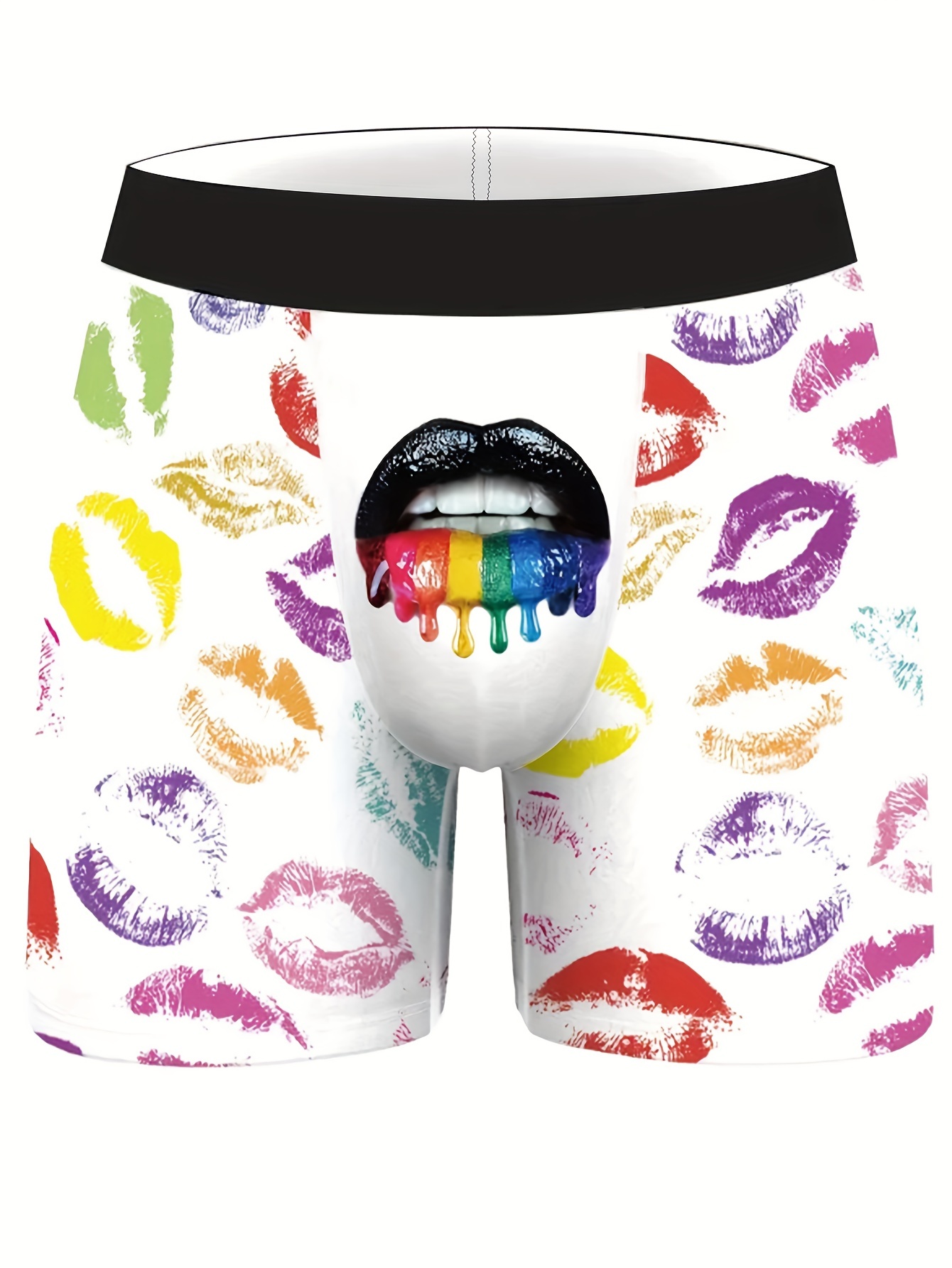 Plus Size Men's Colorful Lips Digital Print Fashion Novelty Boxer Brief  Shorts, Breathable Comfy Quick Drying Stretchy Boxer Trunks, Sports Trunks,  Me
