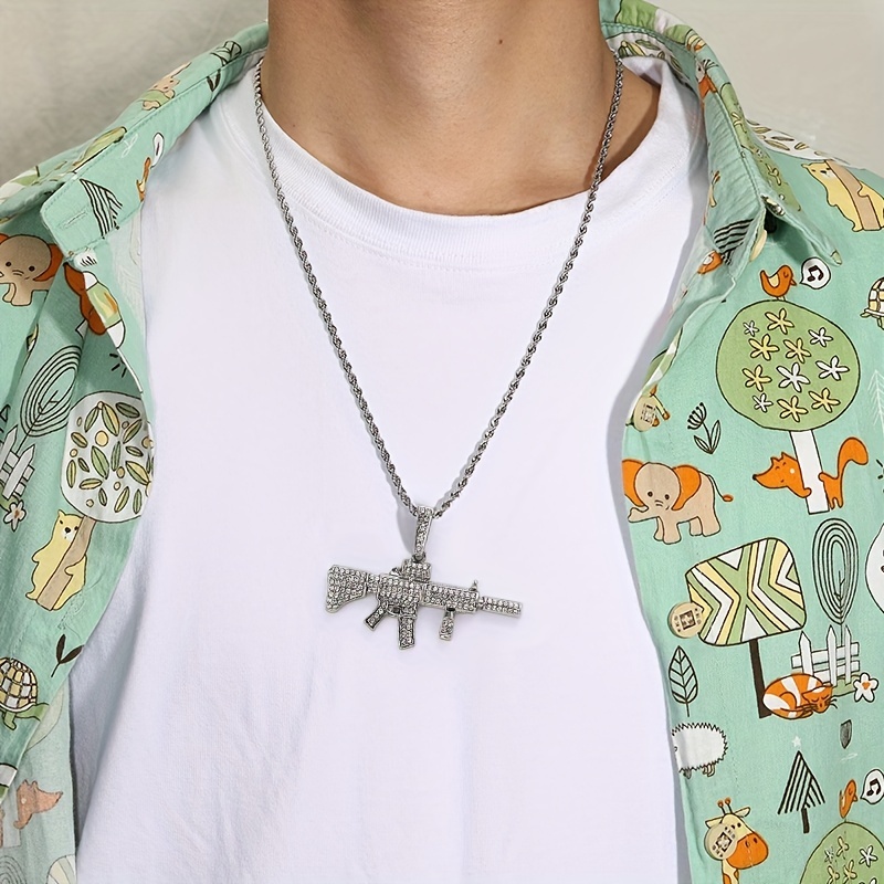 Men's Cool Gun Pendant Rhinestone Chain Necklace - Temu