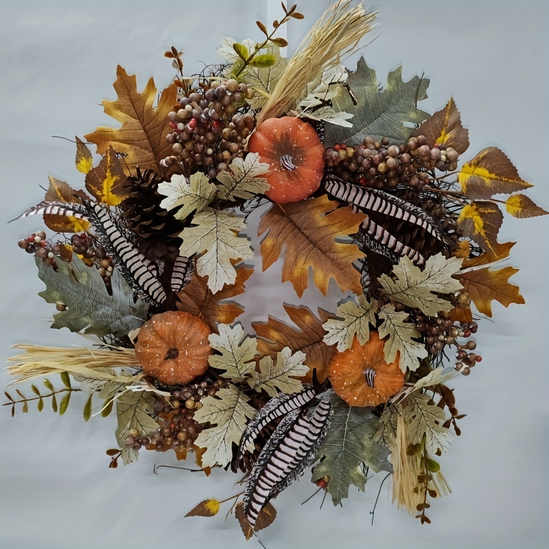Fall Decor - Fall Decorations For Home-2PCS Artificial Pumpkin Sunflower  And Maple Leaf Berry Pine Cone Bouquet For Thanksgiving Harvest Autumn