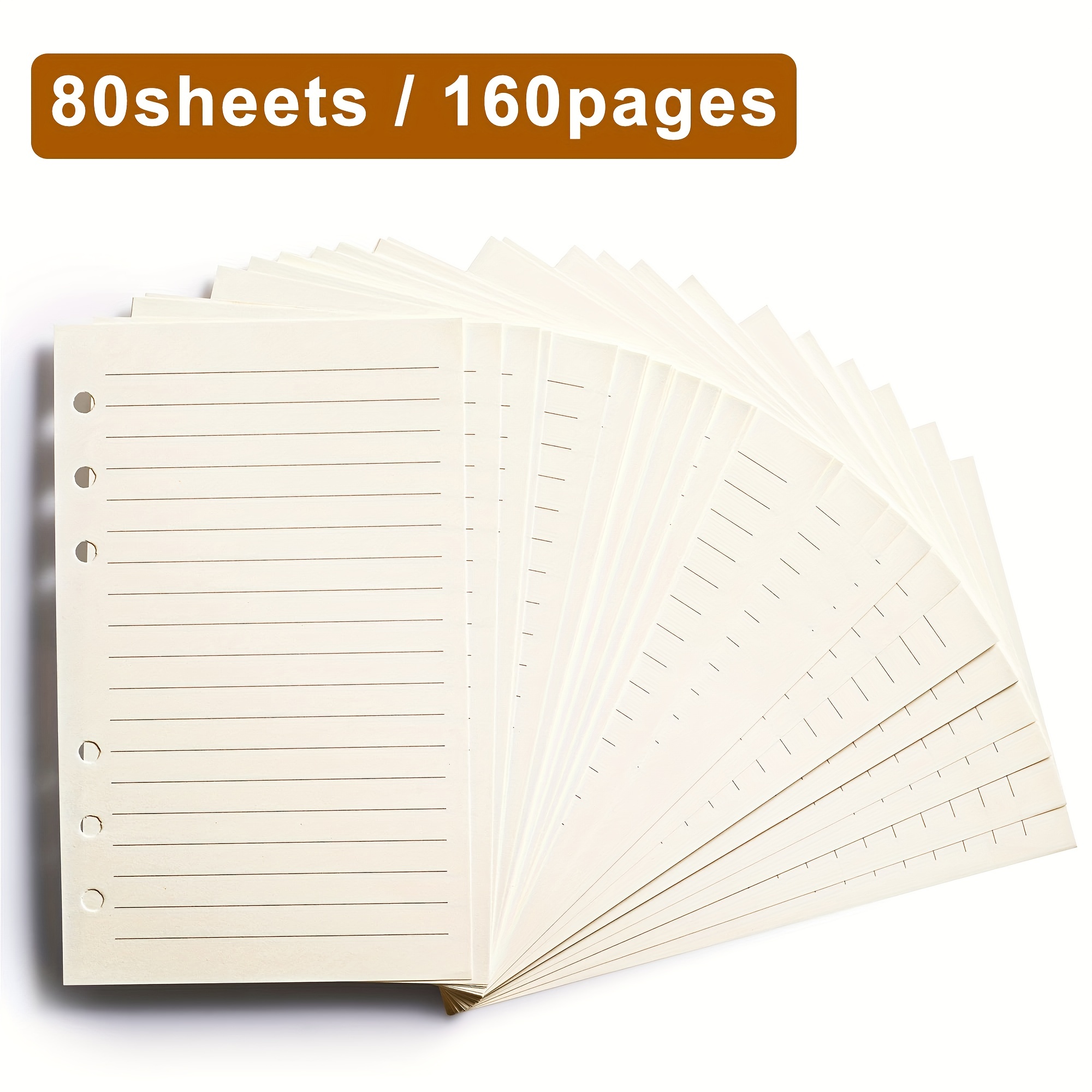 Recharge de papier A6, 80 pages A6 feuilles mobiles papier 6 trous