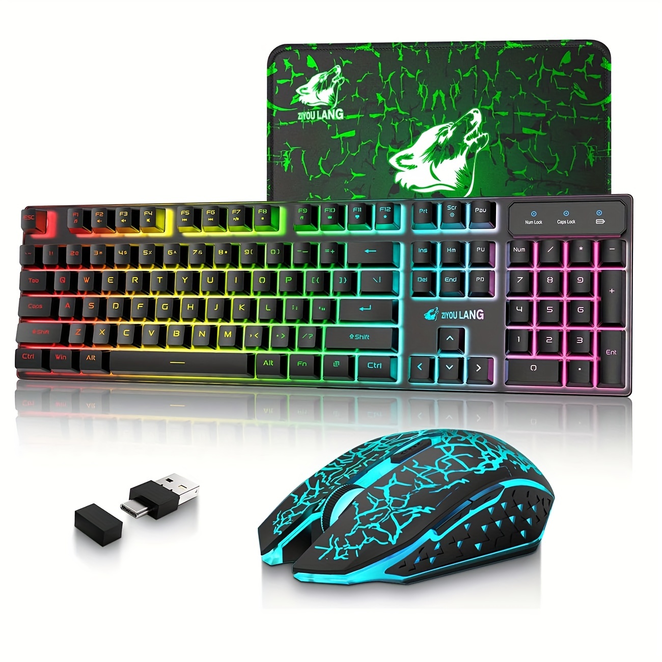 Wireless Gaming Keyboard and Mouse Combo,12 RGB Backlit with Rotary  Knob,Long-Lasting Rechargeable Battery 4000mAh,N-Key Rollover,Quick and  Quiet