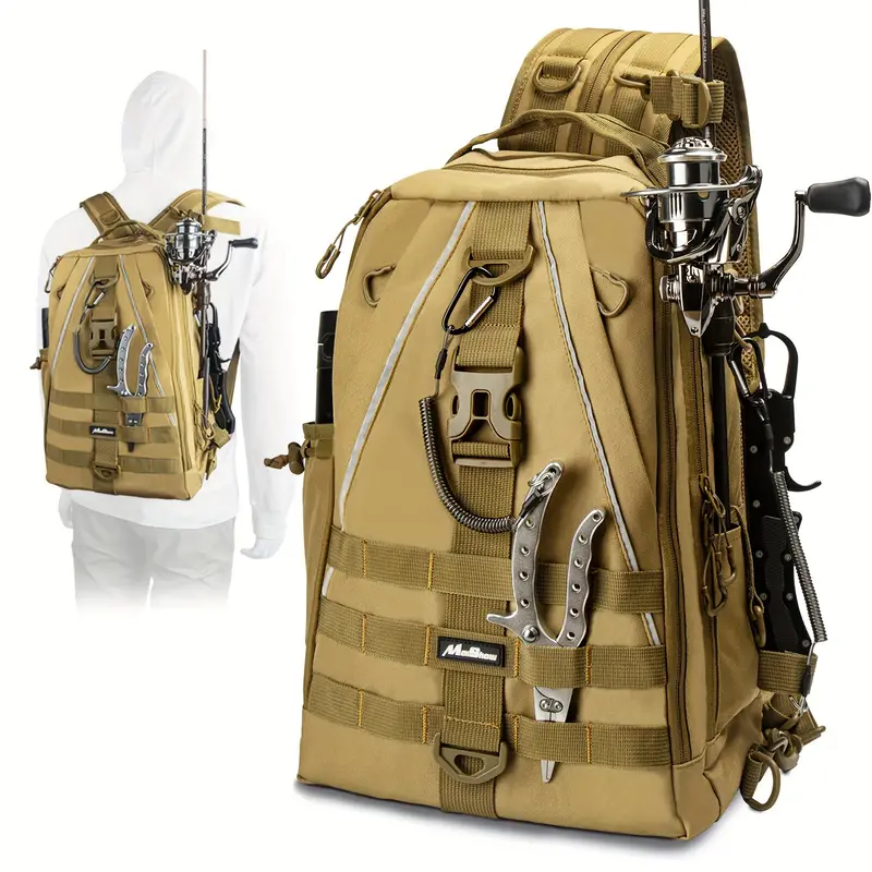 1pc Brown Fishing Tackle Bag Water-Resistant Fishing Backpack