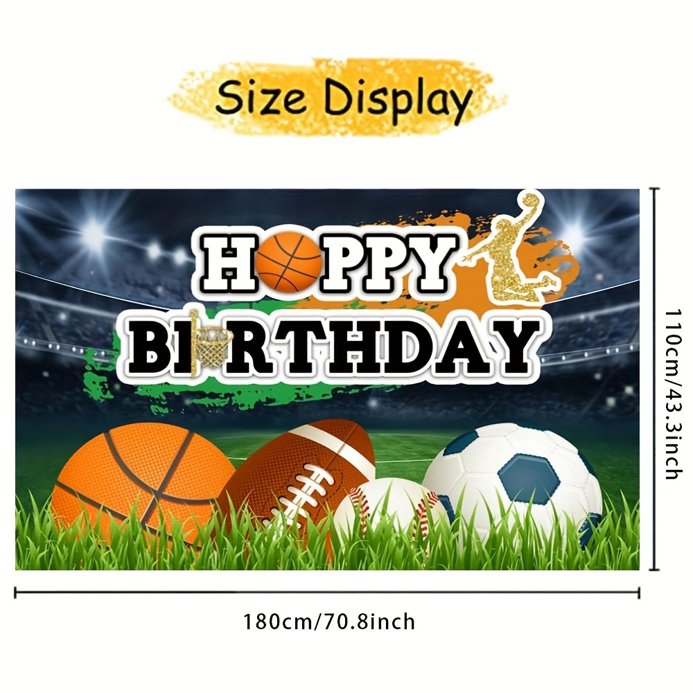 1pc, Striscione Di Buon Compleanno (109,98x179,83 Cm), Sfondo Di Compleanno  Sportivo Ragazzi Calcio Basket Baseball Sfondo Di Compleanno Tema Sportivo