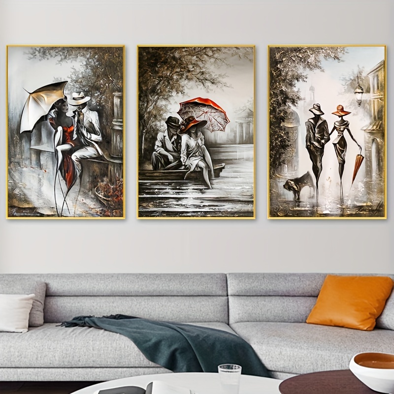 3 Pezzi Meravigliosa Coppia Romantica Pittura A Olio Su Tela