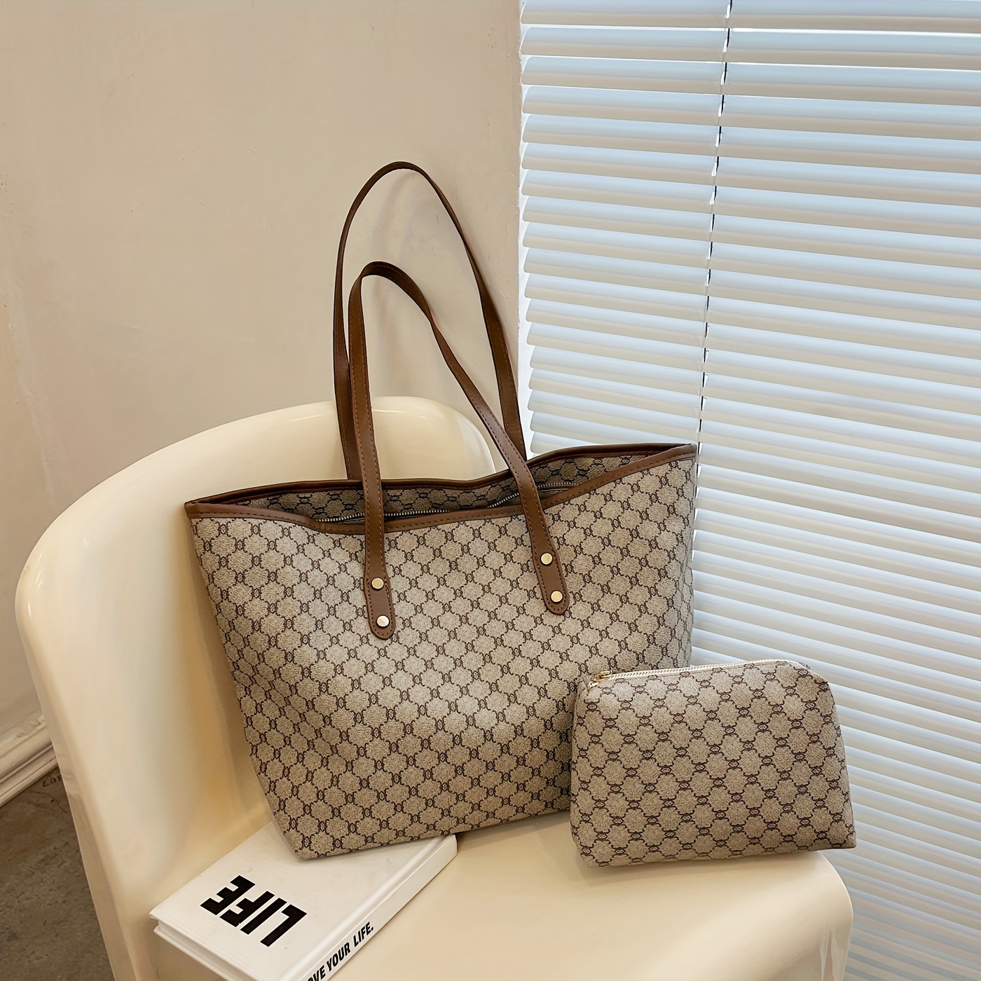 Classic,Fashionable 6pcs Geometric Pattern Tote Bag Set, Fashion