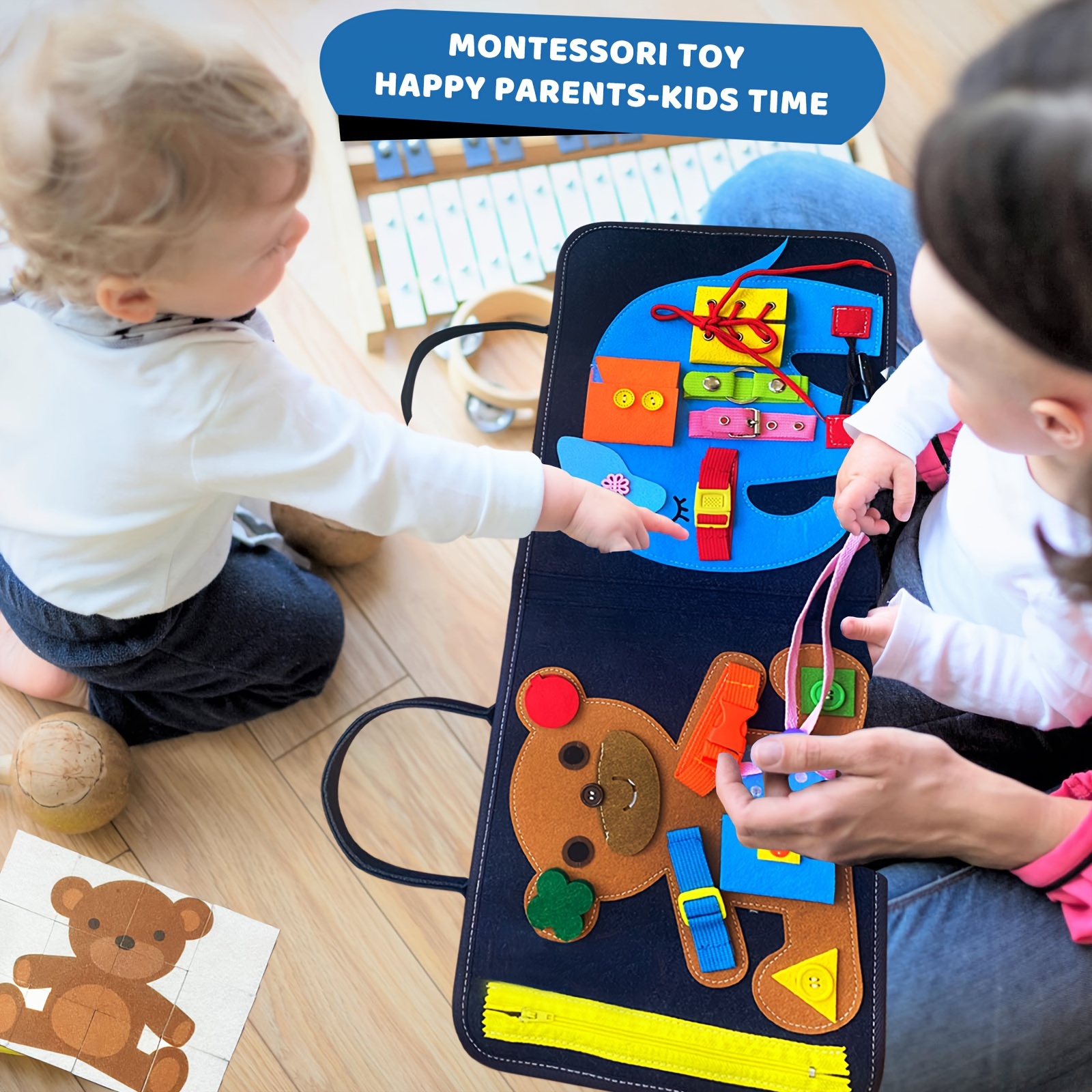 Tcwhniev Wooden Busy Board,Montessori Toy,Steering Wheel Wooden Busy Board  for Toddlers Montessori Sensory Toy,Preschool Learning Activities for Fine  Motor Skills Travel, Gifts for 3+ Boys Girls 