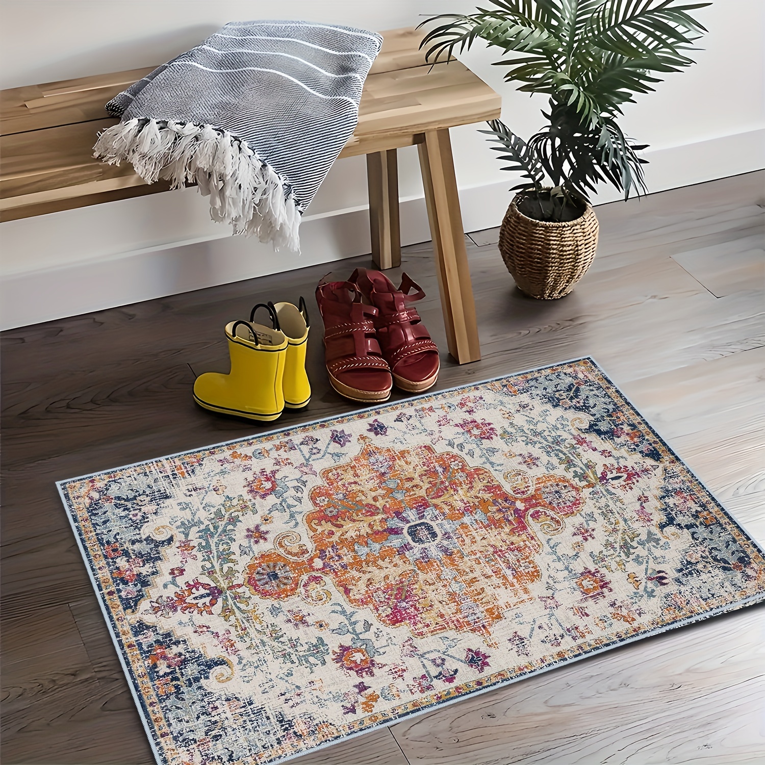 Low-pile Persian Floral Area Rug, Vintage Boho Small Throw Rugs For Bathroom  Bedroom, Faux Wool Washable Absorbent Bath Rug, Floor Mat Indoor Use  Non-slip - Temu