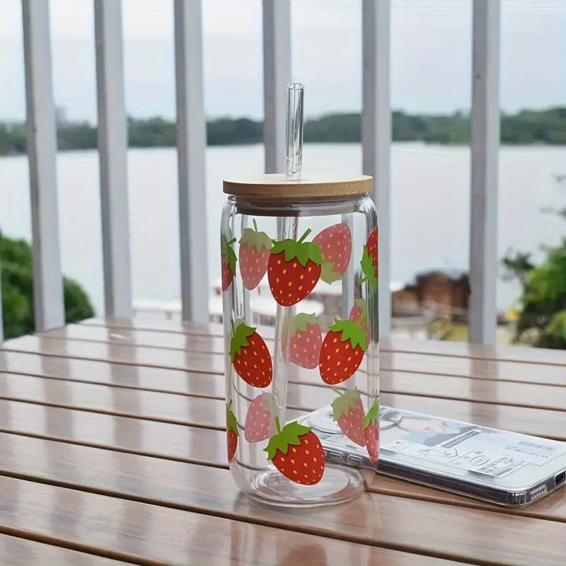 High Borosilicate Glass Water Cup With Airtight Lids & Straws, Strawberry  Pattern Drinking Glass Cup,for Beer, Juice, Milk, Birthday Gifts, Summer  Drinkware, Valentine's Day Decor,christmas & Halloween Gifts - Temu