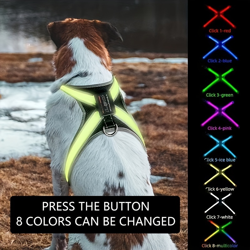 

8 Colors Rechargeable Led Pet Collar Adjustable Dog Chest Harness For Safety Walking At Night With Flashing Lights