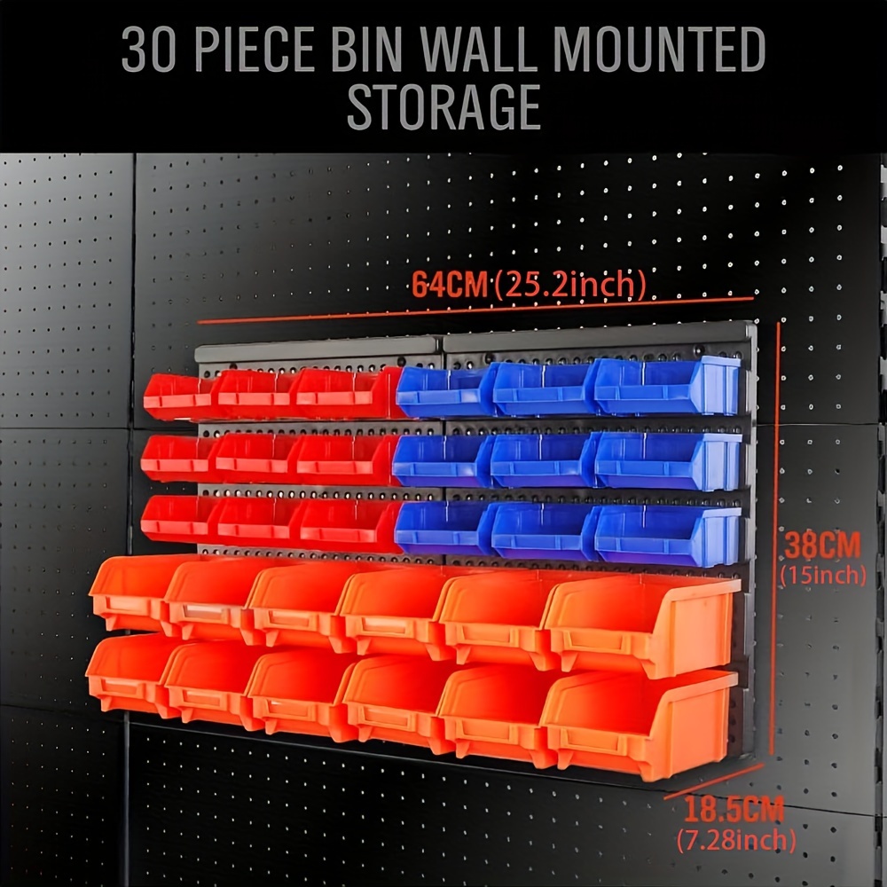 Wall-Mounted Garage Storage Bins - 30-Compartment Garage