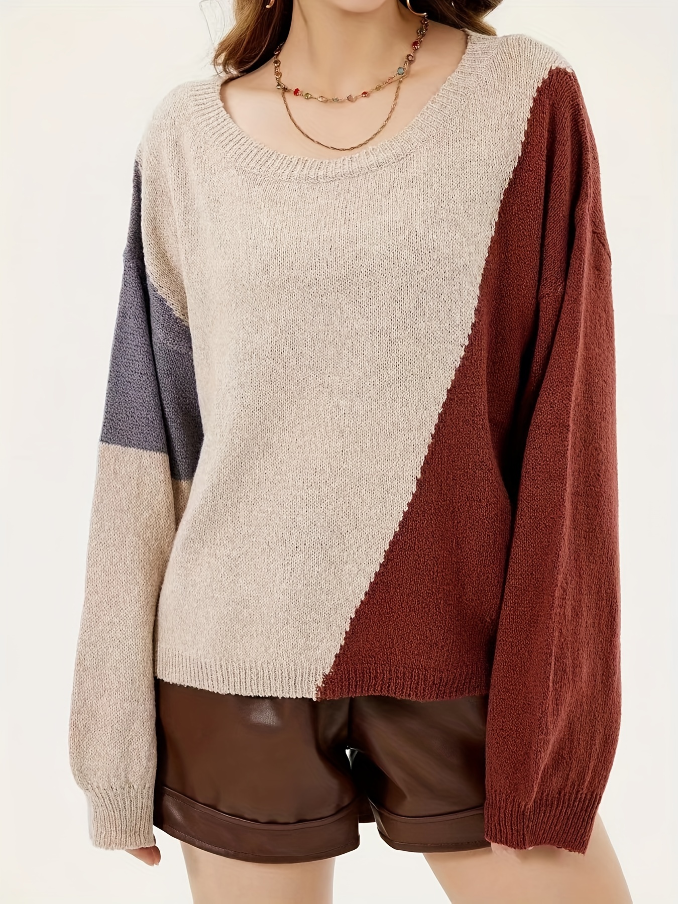 Scoop neck shop color block sweaters