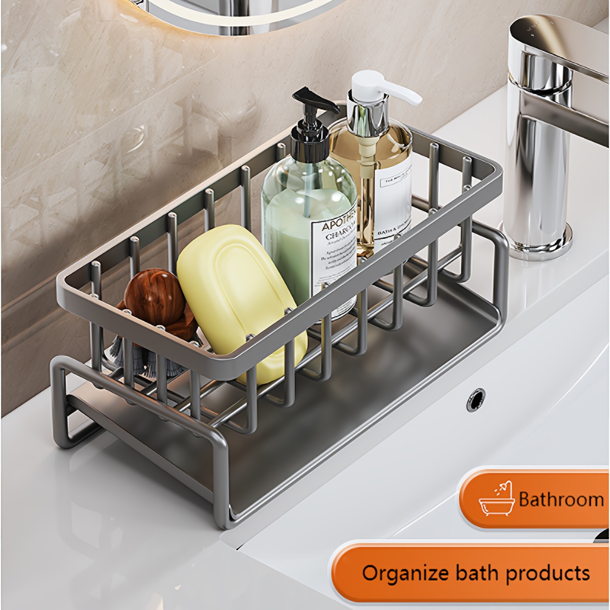 1pc Sink Caddy, Sponge Drain Rack With Dishcloth Holder, Stainless Steel  Sink Storage Rack For Sponge Dish Soap Dishcloth Brushes Rags, Kitchen  Counte