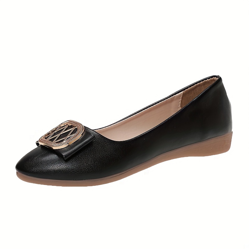 Women's Point Toe Slip On Metallic Buckle Decor Shoes