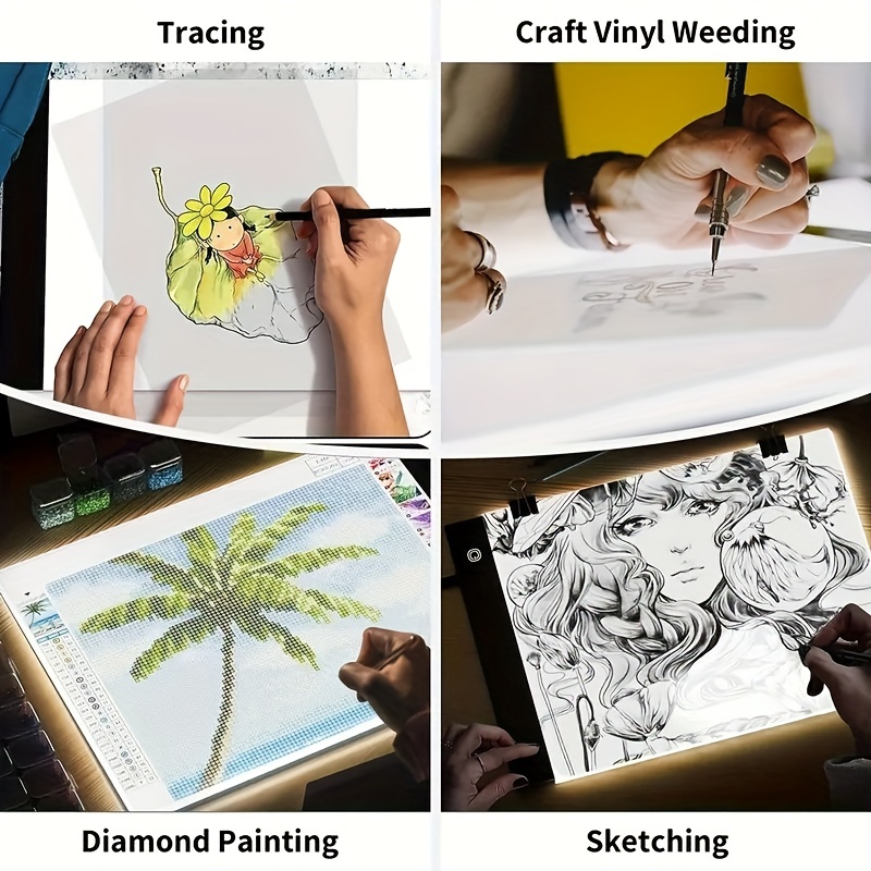 Artificial Diamond Painting A4 LED Light Pad Kit,DIY Dimmable Light  Brightness Board,LED Artcraft Tracing Light Table,Reusable A4 Painting Pads  Great