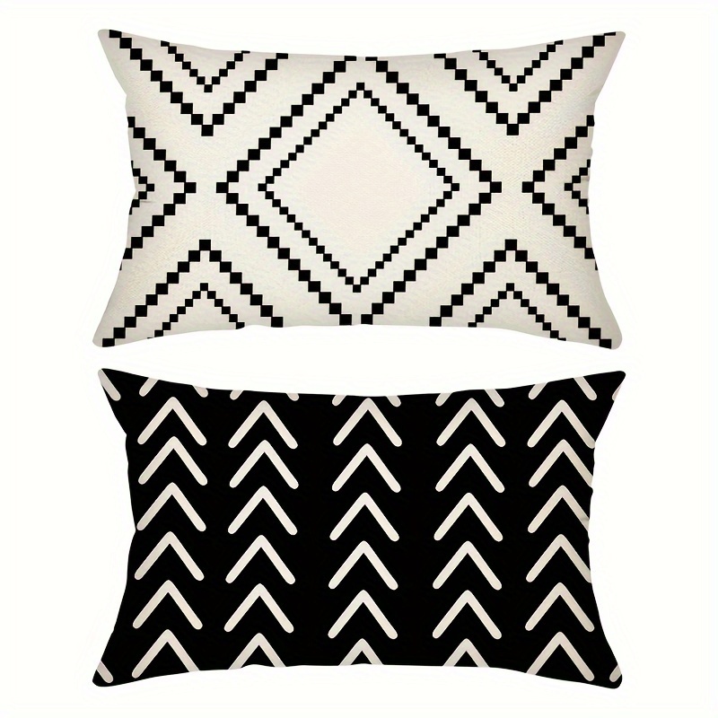 

1pc Bohe Throw Pillow Cover, Black And White Pillowcase, Geometric Patterns Decorative Cushion Cover, Home Decor For Sofa Bedroom Office Car Farmhouse, 12*20inch, Without Pillow Core