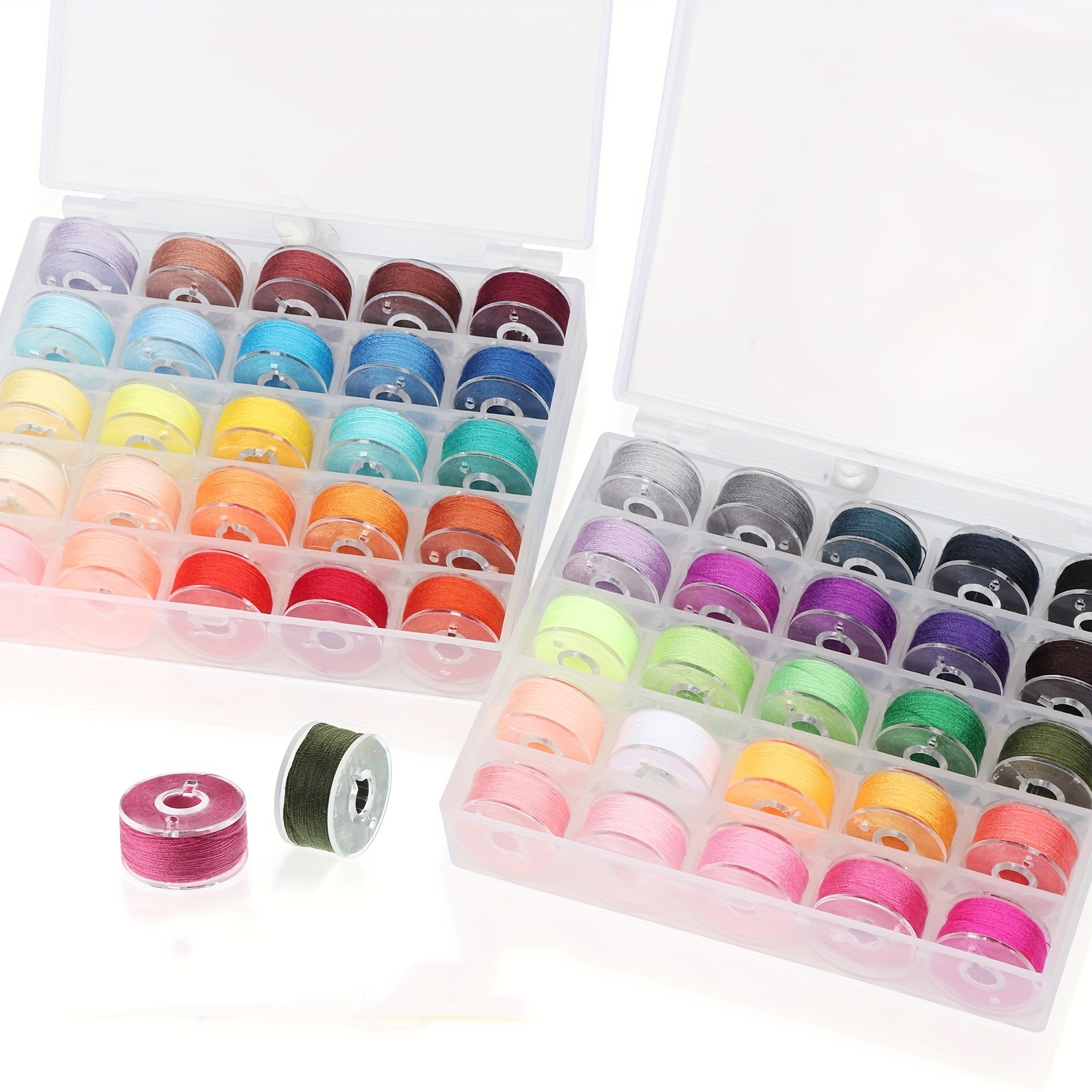 Sewing Thread Box Transparent Plastic With Line Bobbin Set - Temu