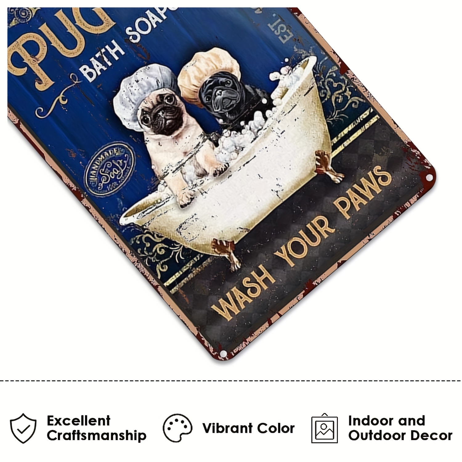 Retro Metal Aluminium Tin Sign Pug Bathroom Metal Tin Sign Temu