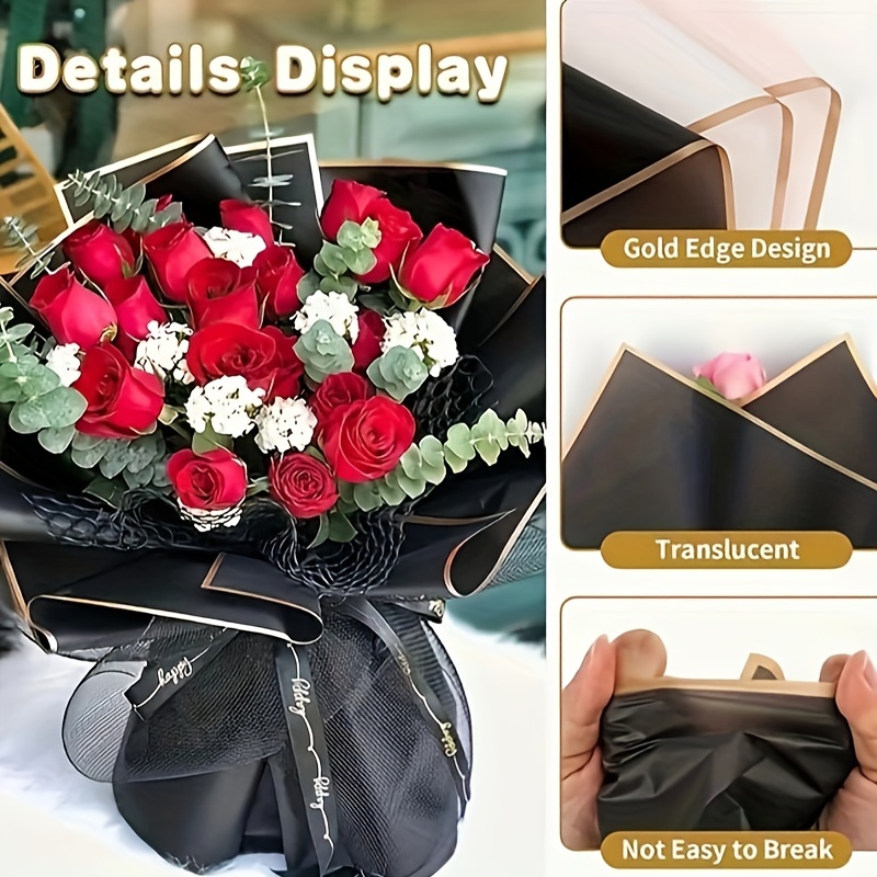 Black Golden Edge Flower Wrapping Paper Gift Wrapping Paper - Temu