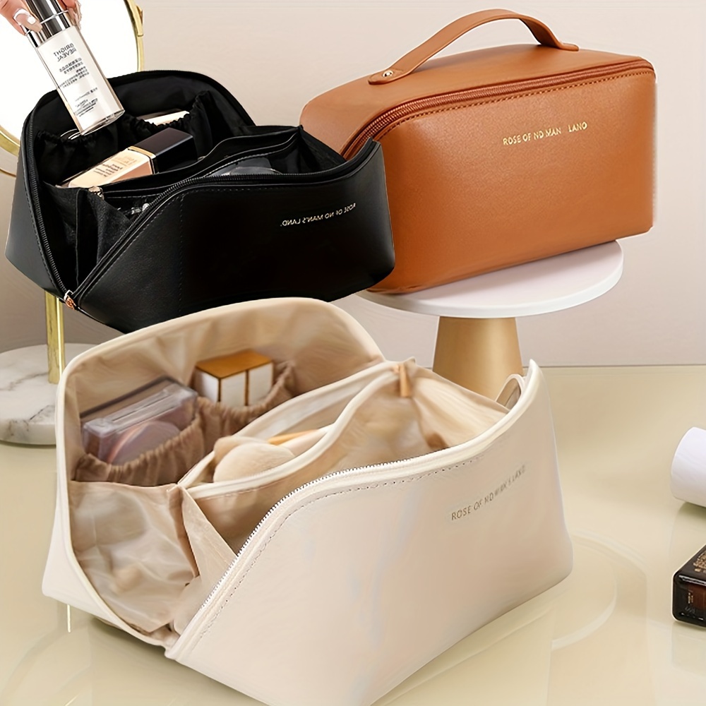Waterproof Travel Cosmetic Bag Large Capacity Leather Makeup - Temu