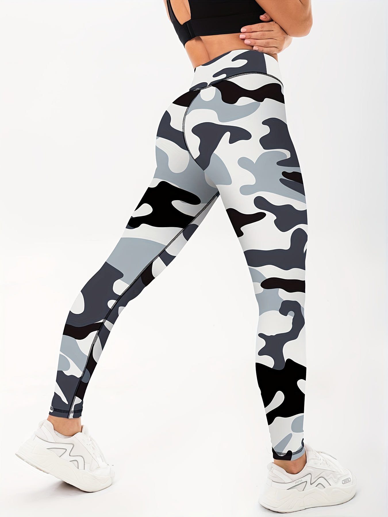 Women Fitness Camouflage Leggings Asymmetric Print Workout - Temu