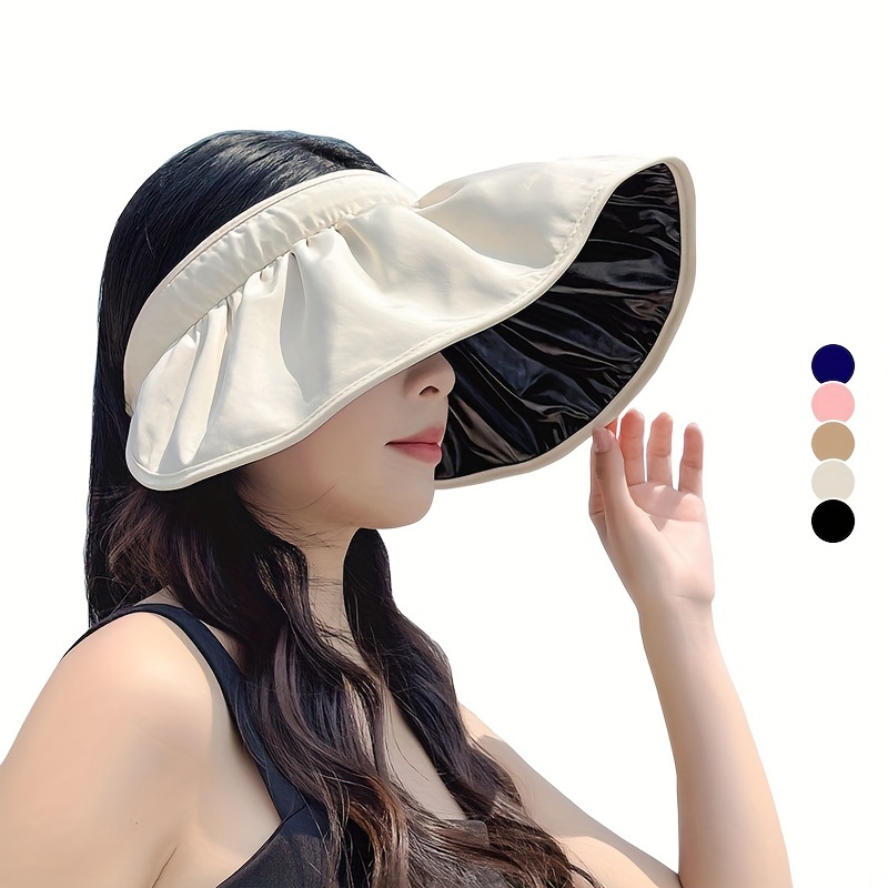 Women's Wide Brim Sun Hat Pleated Visor Perfect Beach - Temu