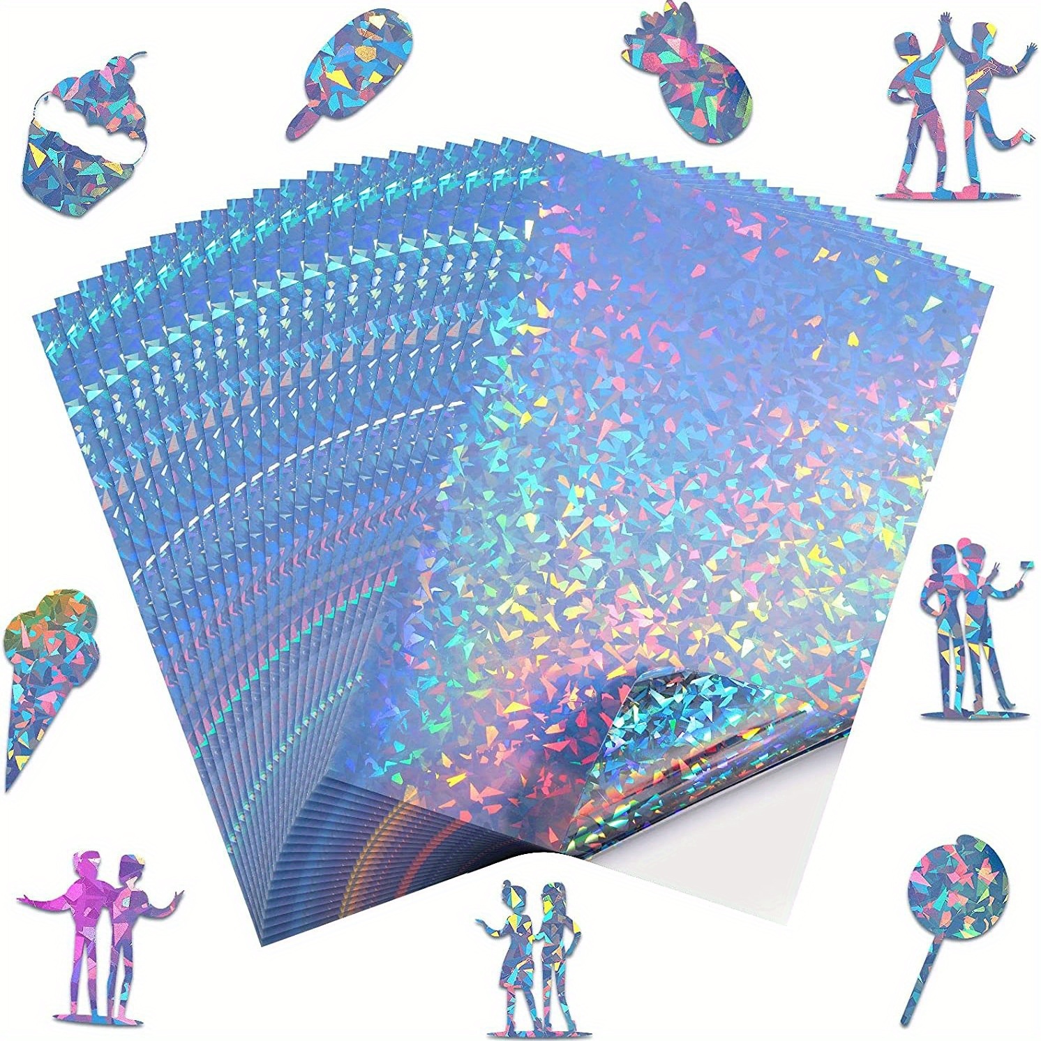 Sparkle Holographic Laminate, 12x12 Self-Adhesive Laminating Sheets Vinyl  for Cricut, Stickers, Trading Cards, Photos, Scrapbooking, Journals