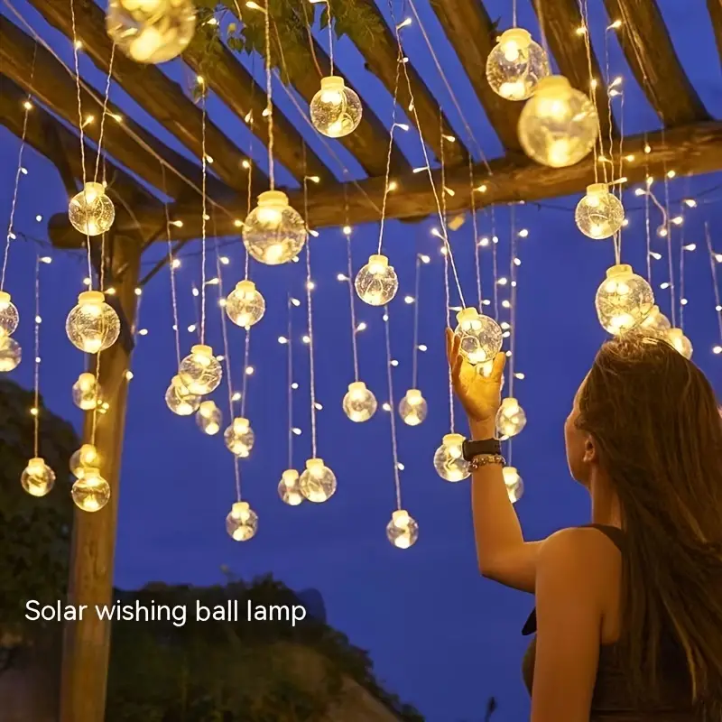 Led Wishing Ball String Light Solar Outdoor Curtain Small - Temu