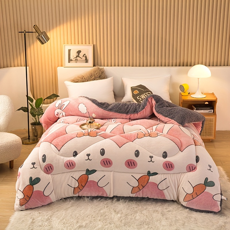 1pc cute print thickened comforter insert all season ultra soft breathable velvet comforter machine washable bedroom warm autumn and winter down alternative comforter details 2