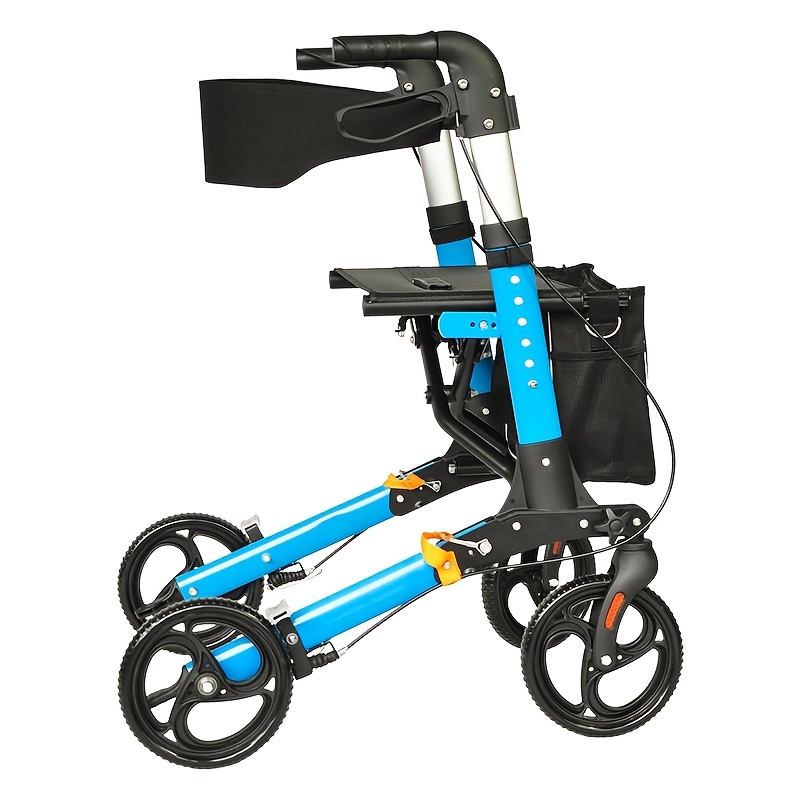 Four-Wheel Aluminum Alloy Mobility Walker, Portable Folding Hand Truck for the Elderly and Disabled, with Seating Option