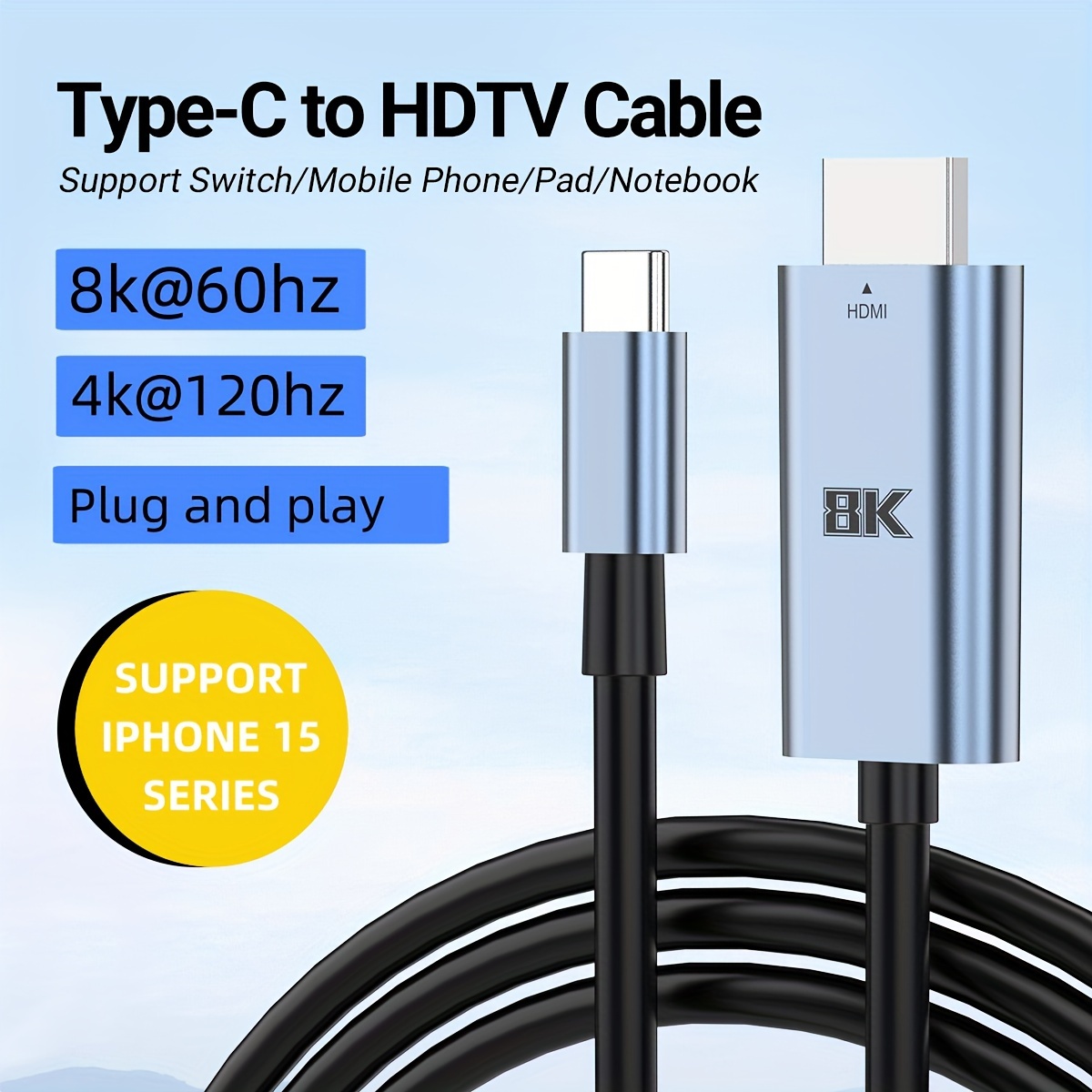UGREEN Cable USB C a HDMI (4K a 60 Hz) de 6.6 pies, adaptador tipo C a  HDMI, Thunderbolt 4/3 a HDMI para oficina en casa, compatible con iPhone 15  Pro