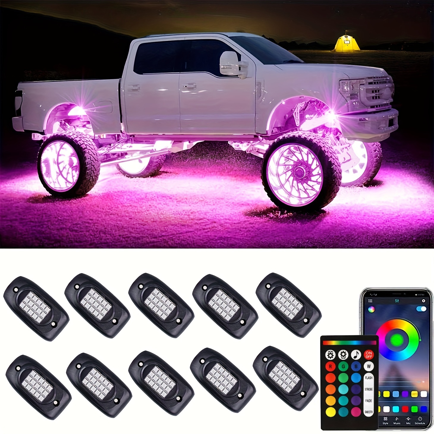 Rock Lights For Trucks,10 PCS RGB LED Rock Lights With APP/Remote Control &  Music Mode, Rock Neon Light Kits For Pickup Off Road RZR SUV ATV UTV Car
