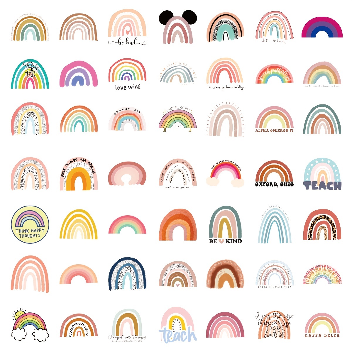 Rainbow Sticker Pack, Boho Rainbow Stickers, Be Kind Sticker