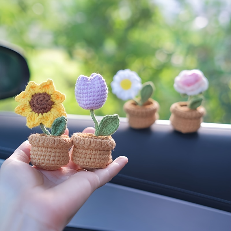 Sunflower Crochet Car Decoration Set 