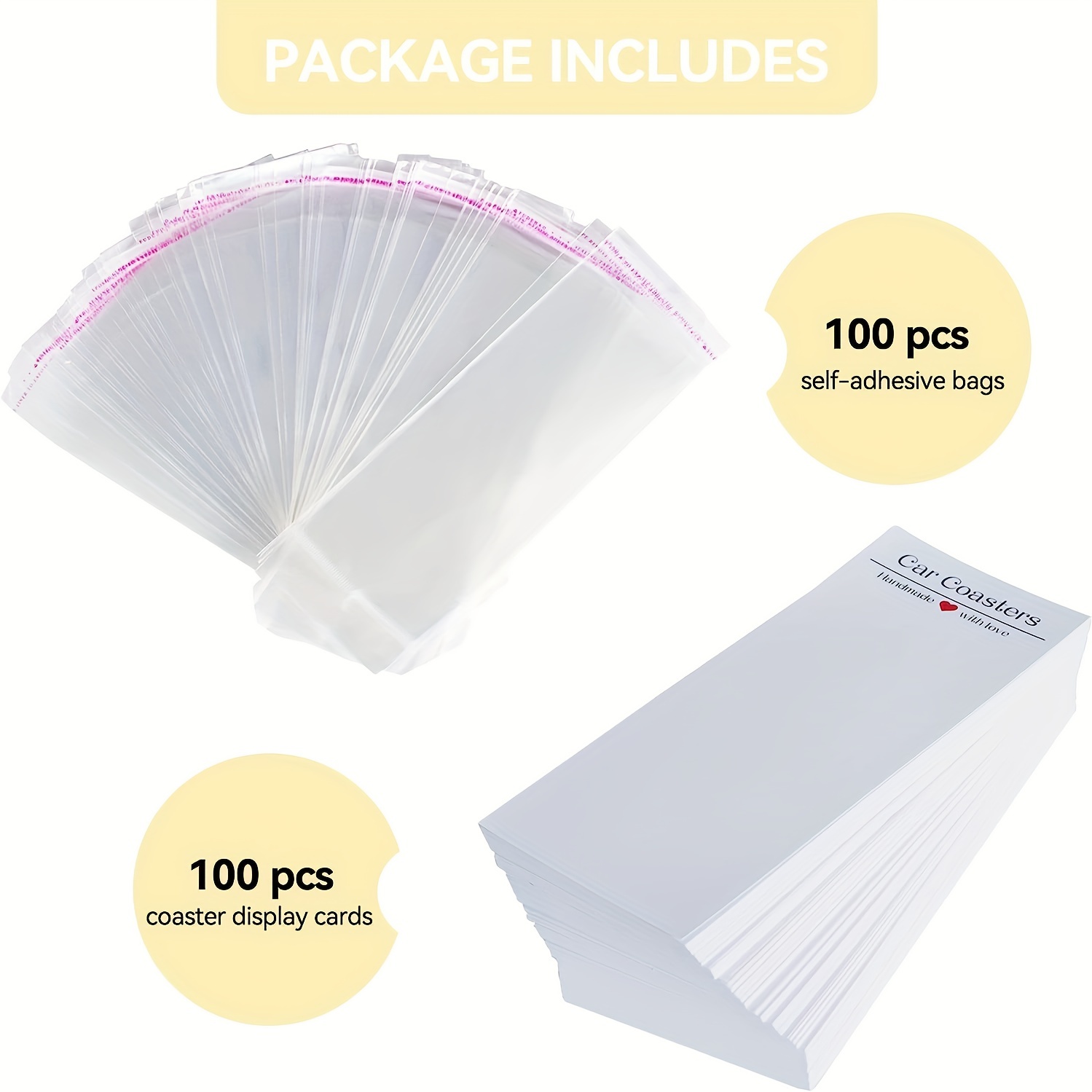 120 Pcs Car Coaster Packaging for Selling,Sublimation Car Coaster Cards  with 120 Pcs Self-Seal Hanging Bags and Thank You Stickers,2 Sizes Car  Coaster