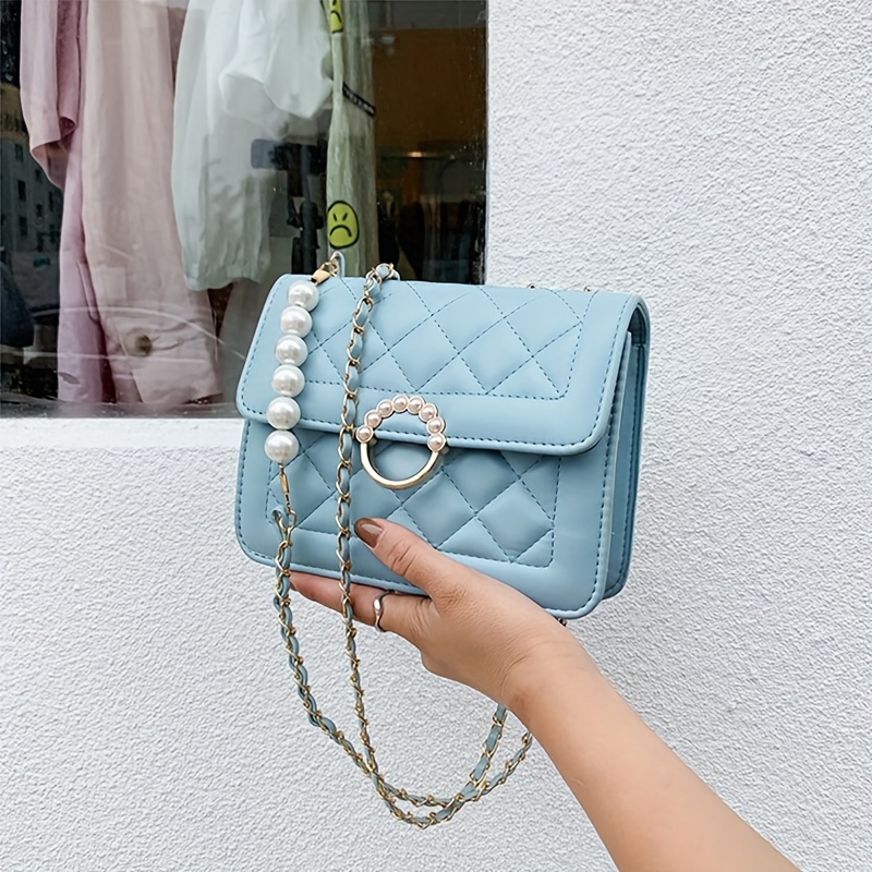 Mini Faux Pearl Chain Crossbody Bag, Fashion Argyle Quilted Square Purse,  Women's Solid Color Shoulder Bag - Temu United Arab Emirates