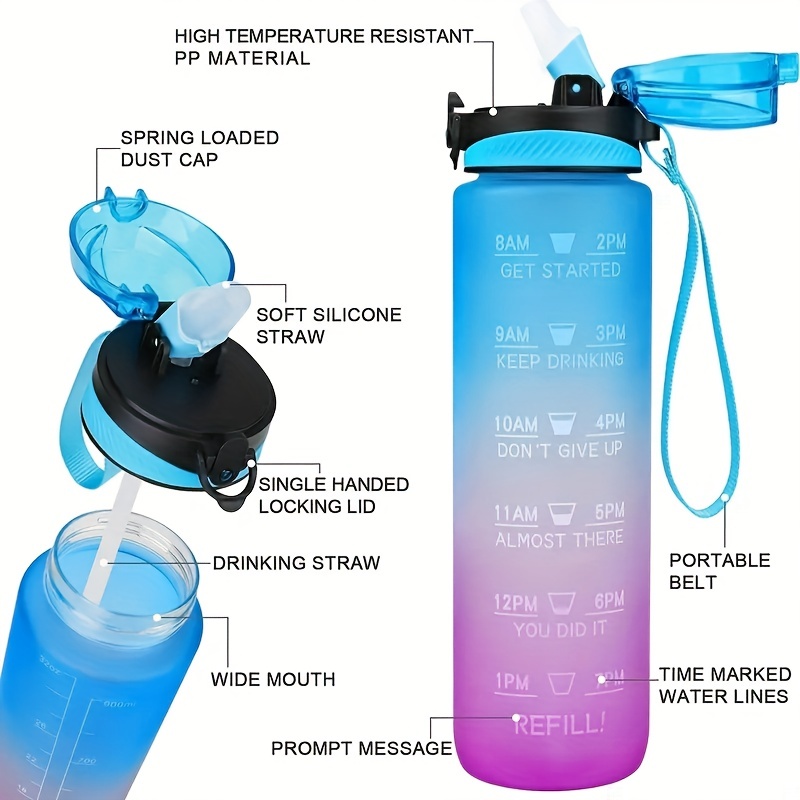 32oz Motivational Water Bottles with Time Marker & Straw, Leak-proof BPA  Free Non-Toxic 1L Bottle, Portable Water Jug for Fitness Sports