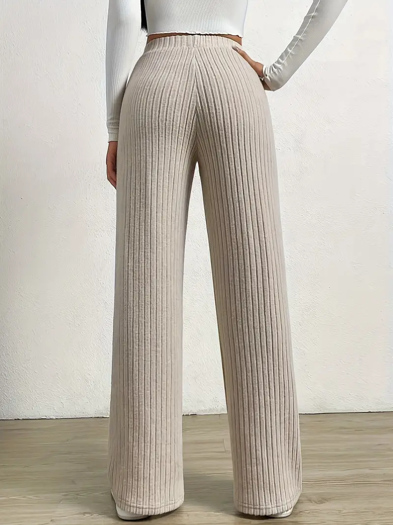 Plus Size Basic Pants Women's Plus Solid Elastic Waist Wide - Temu Canada