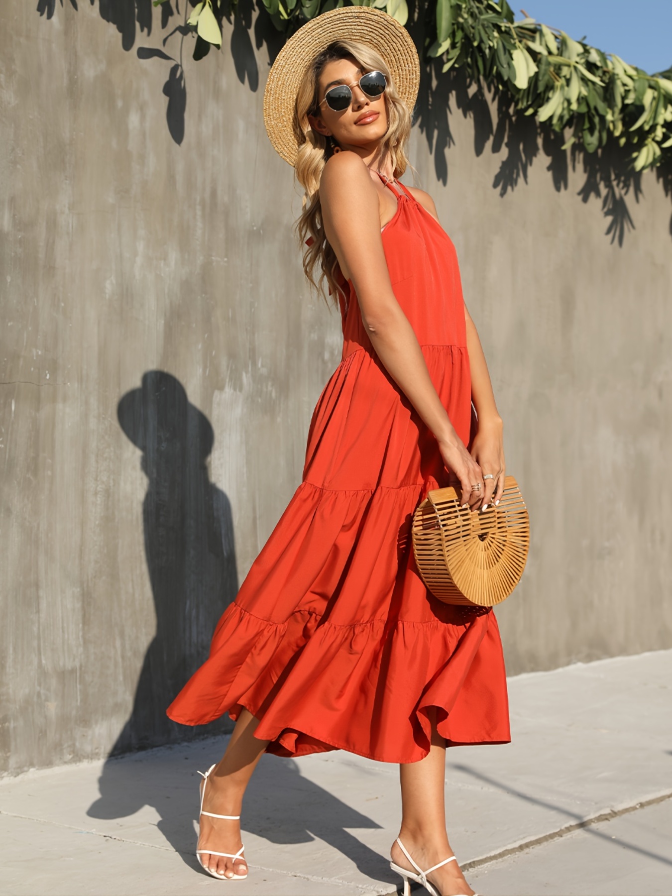 Red halter dress on sale casual