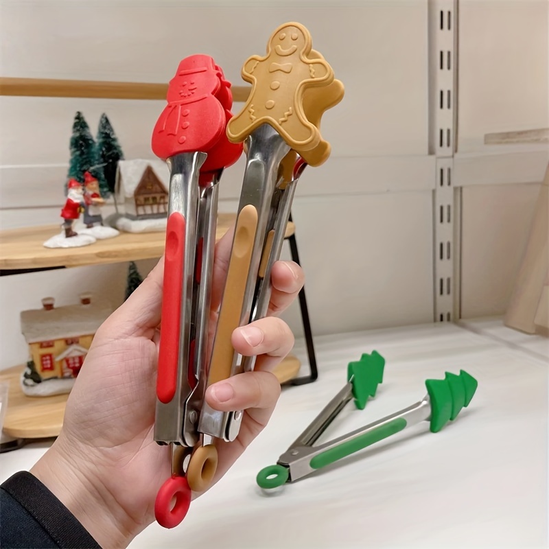 Christmas Tree Silicone Head BBQ Tongs Kitchen Food Steak Clamp